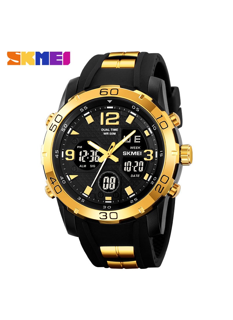 SKMEI 2102 Mens Stylish Sport Chronograph Dual Display Waterproof Watch Golden black machine