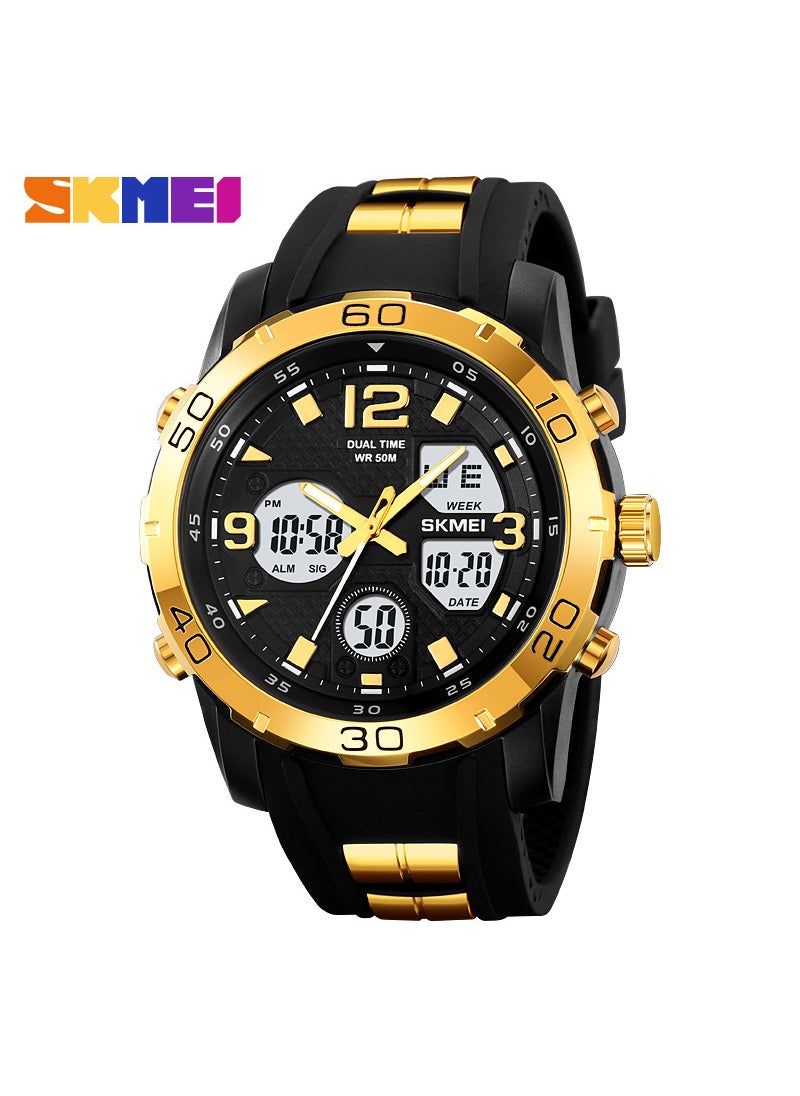 SKMEI 2102 Mens Stylish Sport Chronograph Dual Display Waterproof Watch Golden White machine