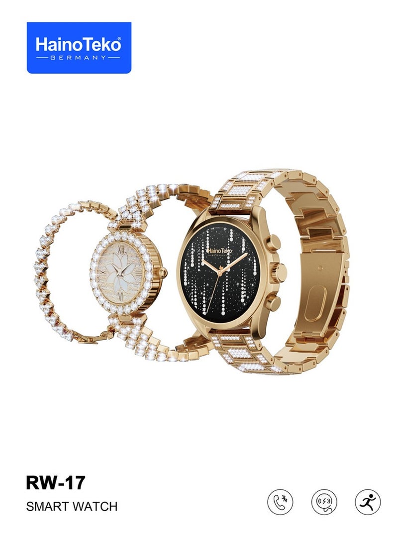 Haino Teko Germany RW 17 Two Round watches Gold Edition with bangles combo for Women's and Girls