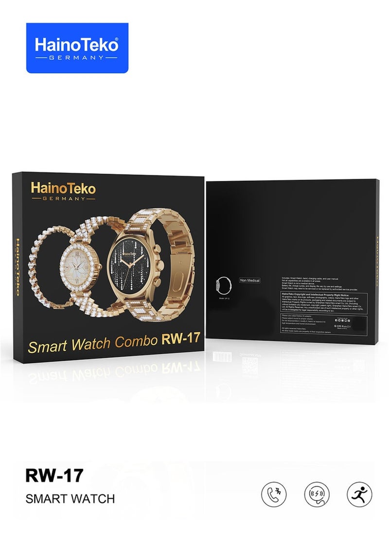 Haino Teko Germany RW 17 Two Round watches Gold Edition with bangles combo for Women's and Girls