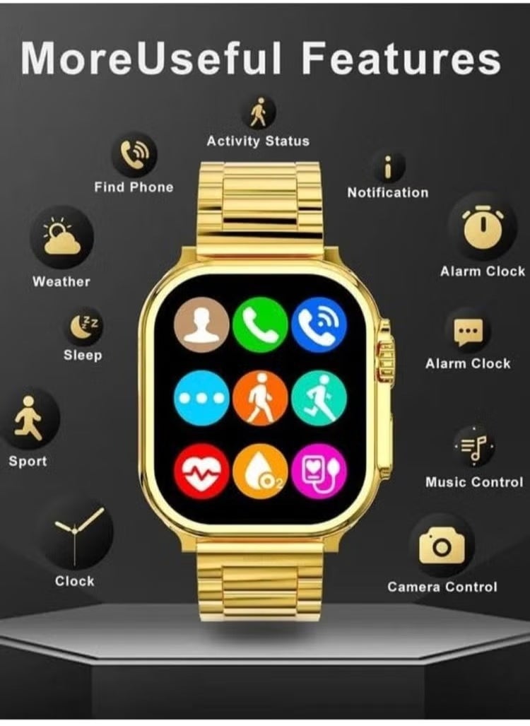 X8 Ultra Max Smart Watch 8 Series 49mm Gold Edition New Arrival with Bluetooth Calling, Wireless Charging