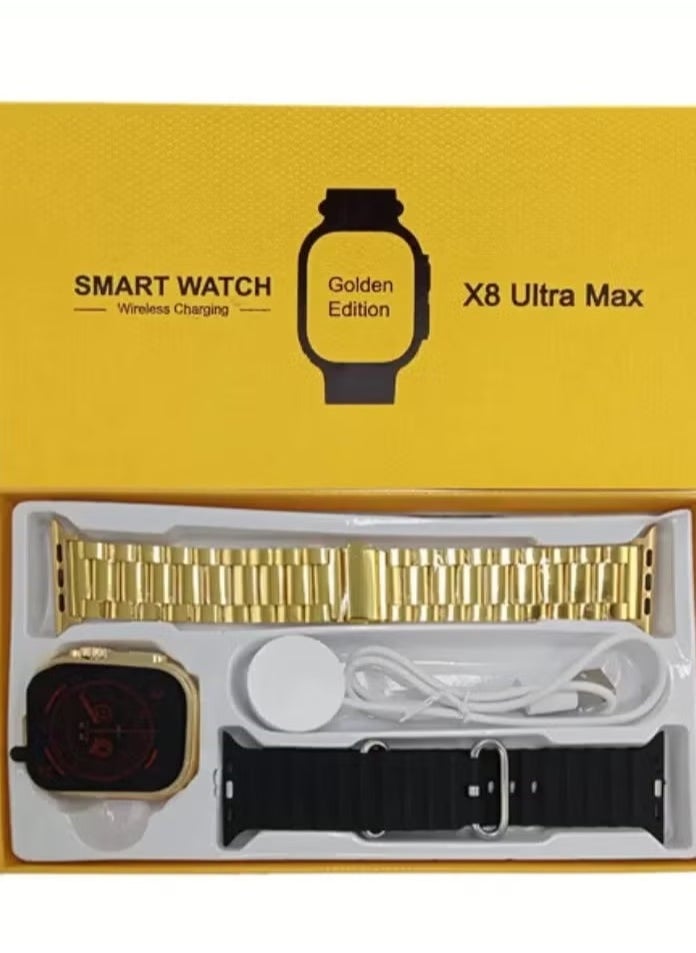 X8 Ultra Max Smart Watch 8 Series 49mm Gold Edition New Arrival with Bluetooth Calling, Wireless Charging