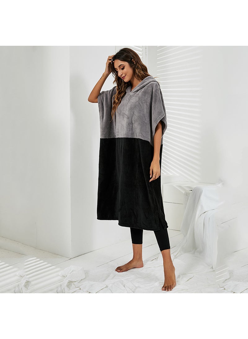 Summer Hooded Cloak Towel Color-Block Beachwear Grey + Black