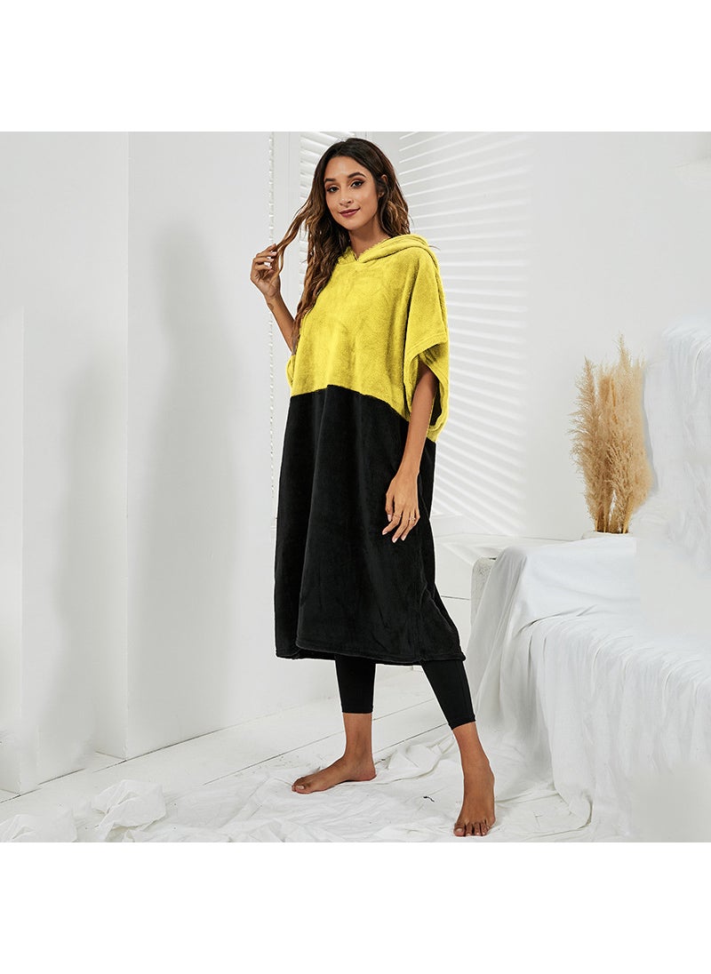 Summer Hooded Cloak Towel Color-Block Beachwear Yellow + Black