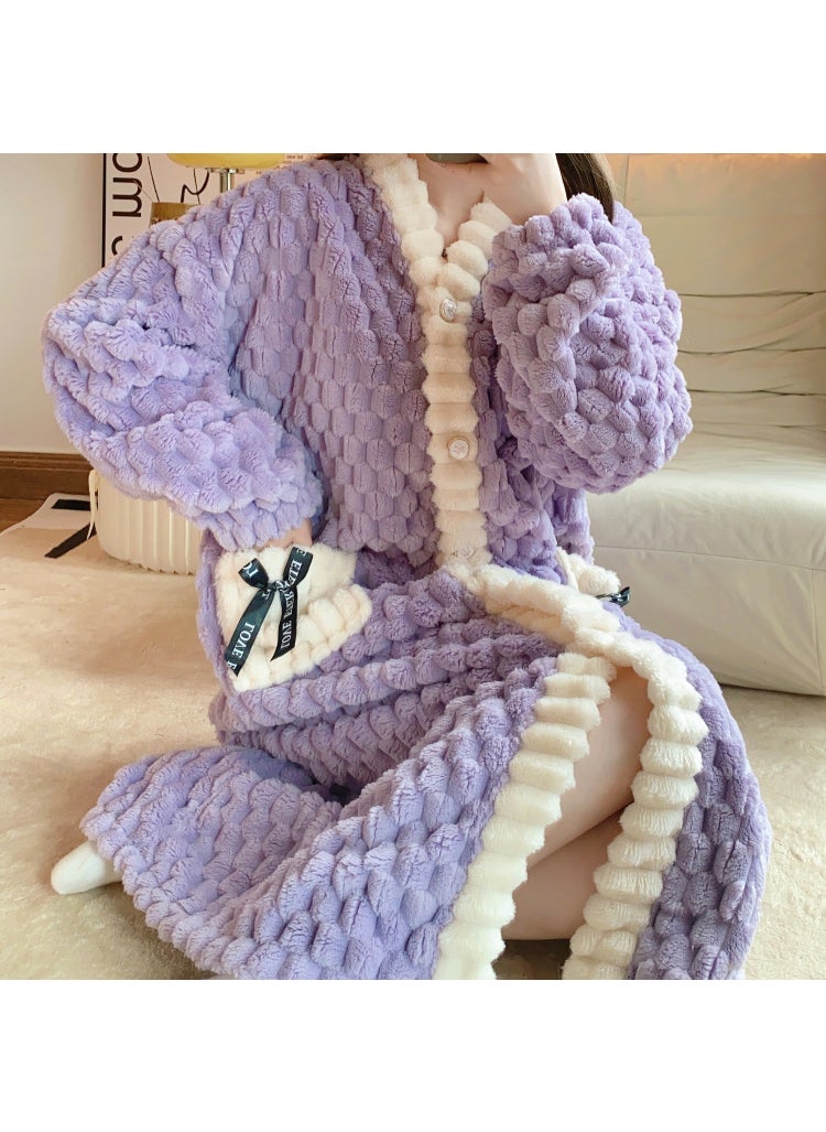 Cozy Coral Fleece Bathrobe Winter Thicken Cute 09449 purple