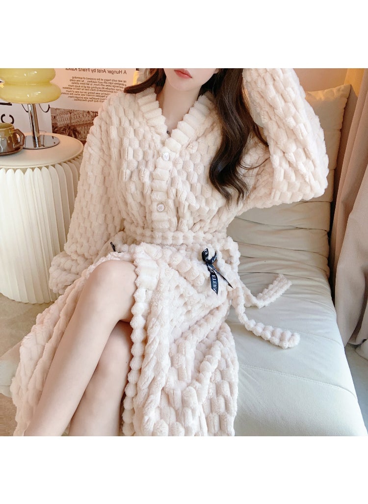 Cozy Coral Fleece Bathrobe Winter Thicken Cute 09449 apricot