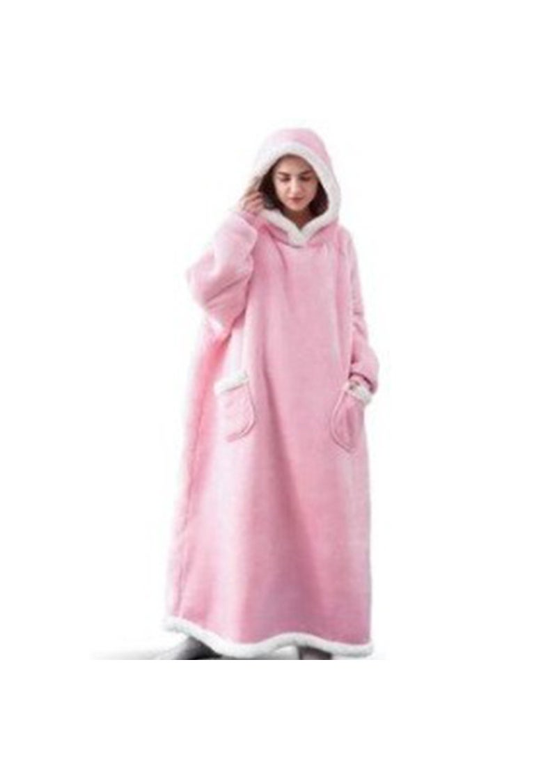 Winter Extended Pocket Pink Hooded Fleece TV Blanket D21 light pink