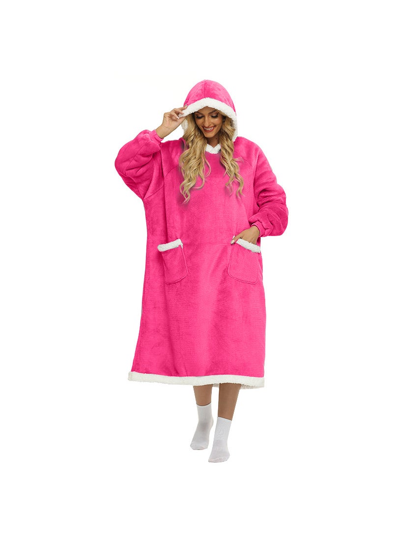 Winter Extended Pocket Pink Hooded Fleece TV Blanket d21 Rose Red