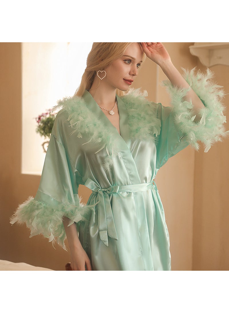 Plume Bridal Robe Feathered Bridesmaid Pajamas Cyan