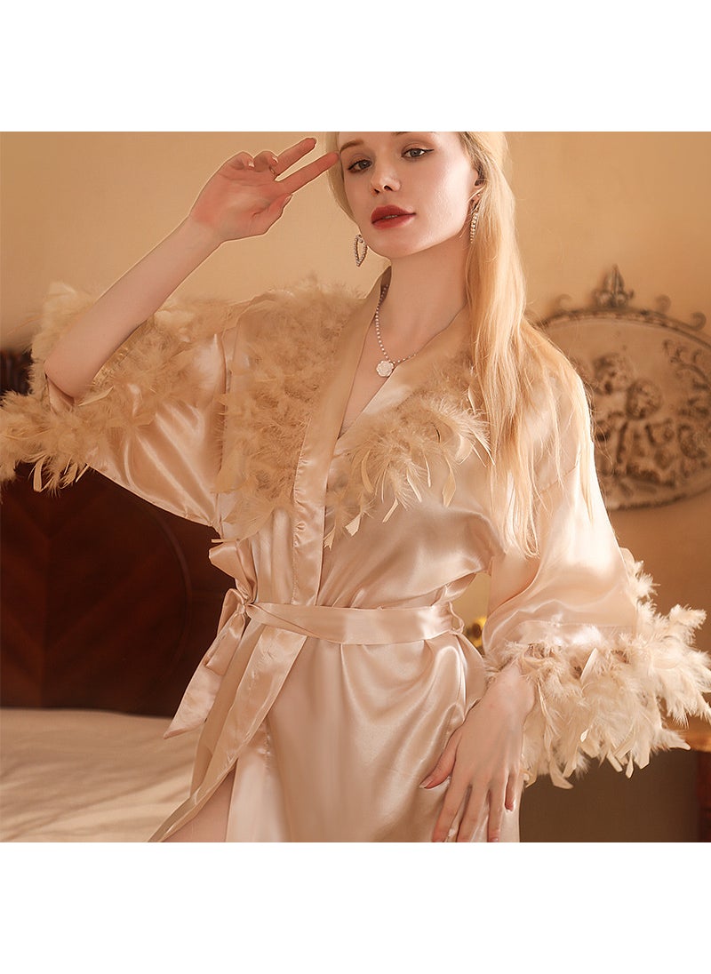 Plume Bridal Robe Feathered Bridesmaid Pajamas Champagne