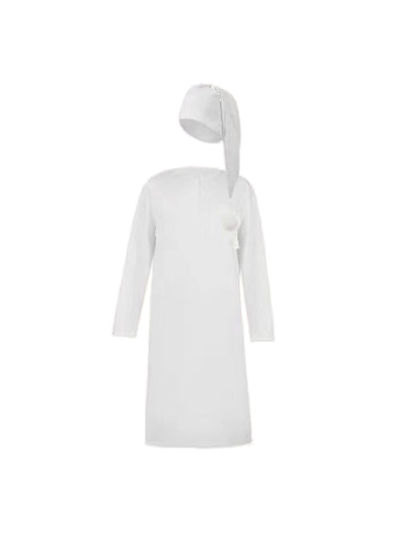 Mens Long Sleeve Sleep Robe Thin Loose Plus Size White-suit