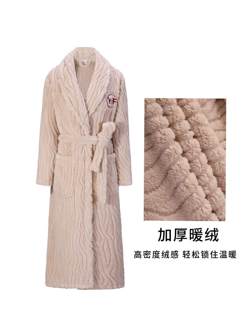 Thick Long Winter Coral Fleece Robe for Couples /beige (long thick)