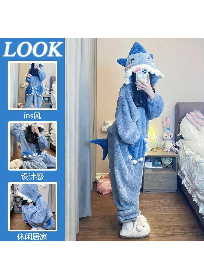 Cute Shark Hooded Fleece Pajamas Winter 2024 Shark jumpsuit