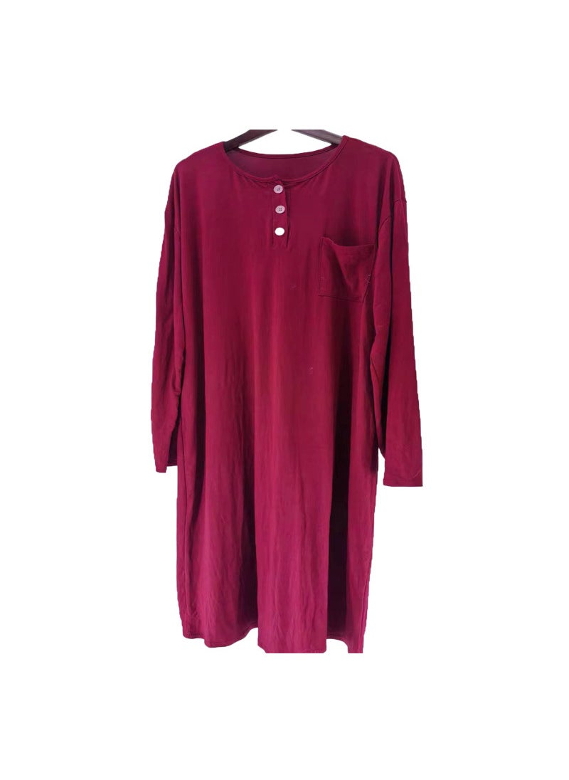 Mens Long Sleeve Sleep Robe Thin Loose Plus Size wine red-suit