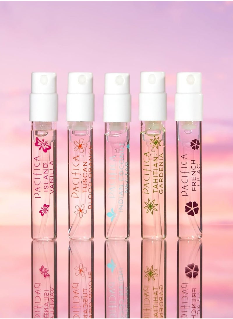 Pacifica Beauty, Wanderlust Spray Perfume Trial Set, Island Vanilla, 5 Scents, Fragrance Sampler Gift Set, Natural & Essential Oils, Clean, Vegan & Cruelty Free