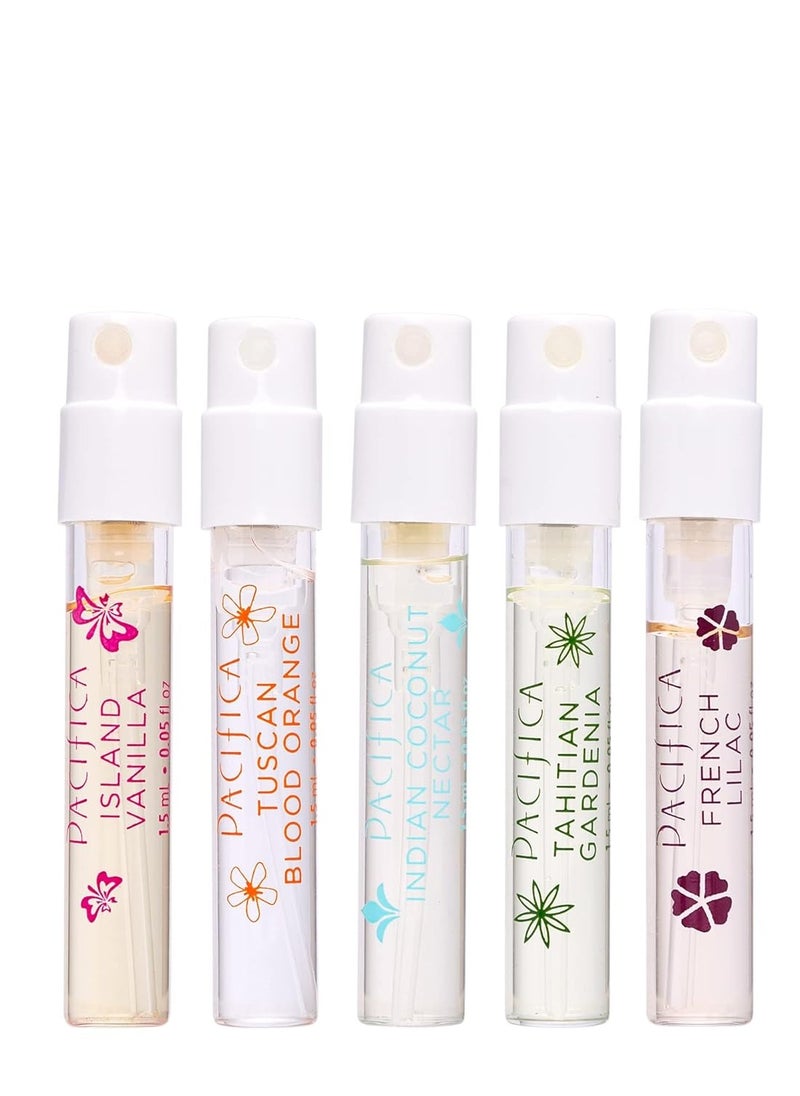 Pacifica Beauty, Wanderlust Spray Perfume Trial Set, Island Vanilla, 5 Scents, Fragrance Sampler Gift Set, Natural & Essential Oils, Clean, Vegan & Cruelty Free