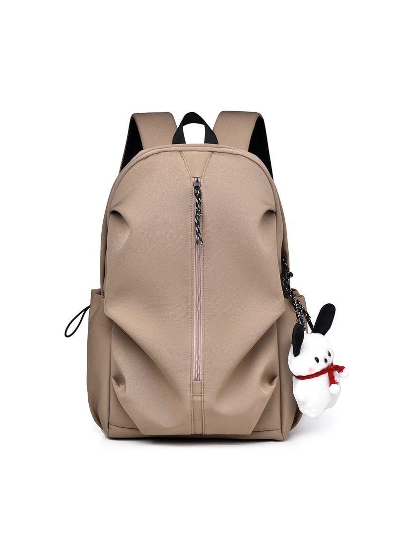 Trendy Casual Backpack Unisex Travel Laptop Bag Khaki with pendant