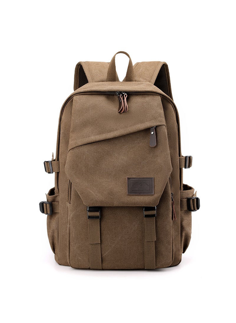 Canvas Backpack Large Capacity 15.6-inch Laptop Bag for Men Coffee