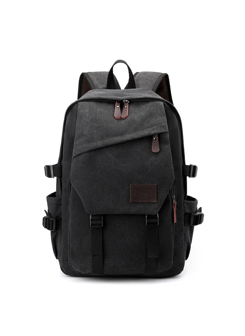 Canvas Backpack Large Capacity 15.6-inch Laptop Bag for Men Black