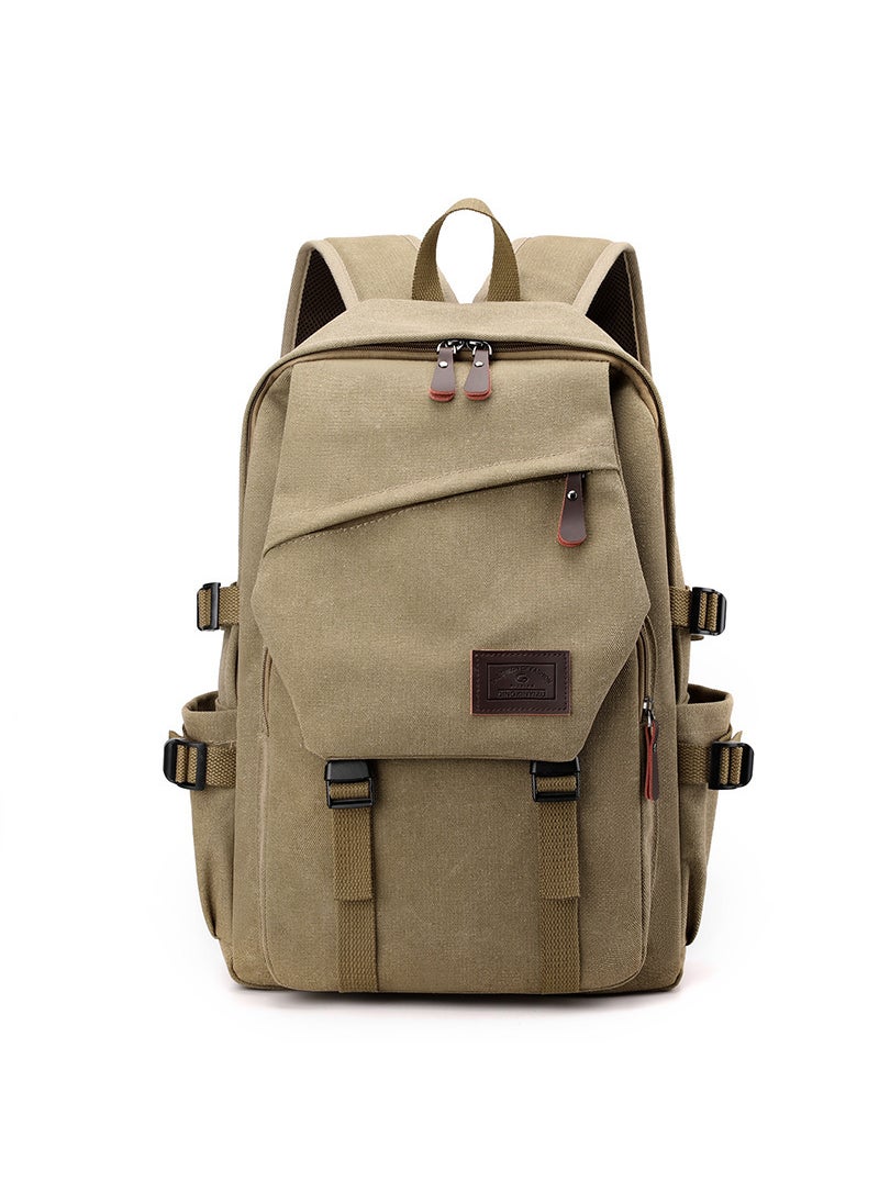 Canvas Backpack Large Capacity 15.6-inch Laptop Bag for Men Khaki