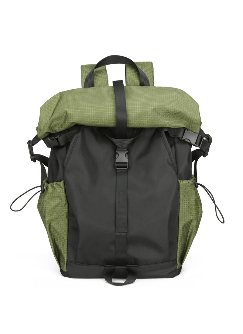 Mens Roll-Top Nylon Backpack Large Capacity Green