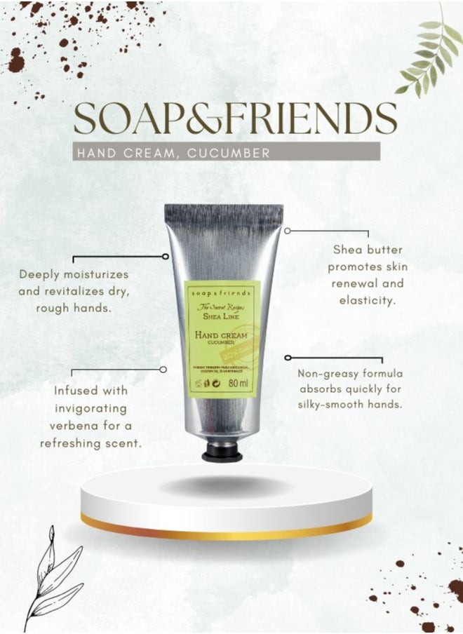 Soap&Friends Hydrating Hand Cream 80ml – 20% Organic Shea Butter with Soothing Cucumber – Natural, Cruelty-Free Hand Moisturizer