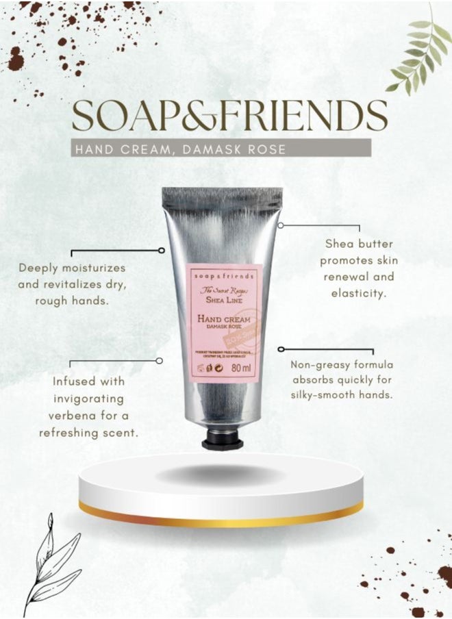 Soap&Friends Damask Rose Hand Cream 80ml – Luxurious Award-Winning Hand Moisturizer with 20% Organic Shea Butter