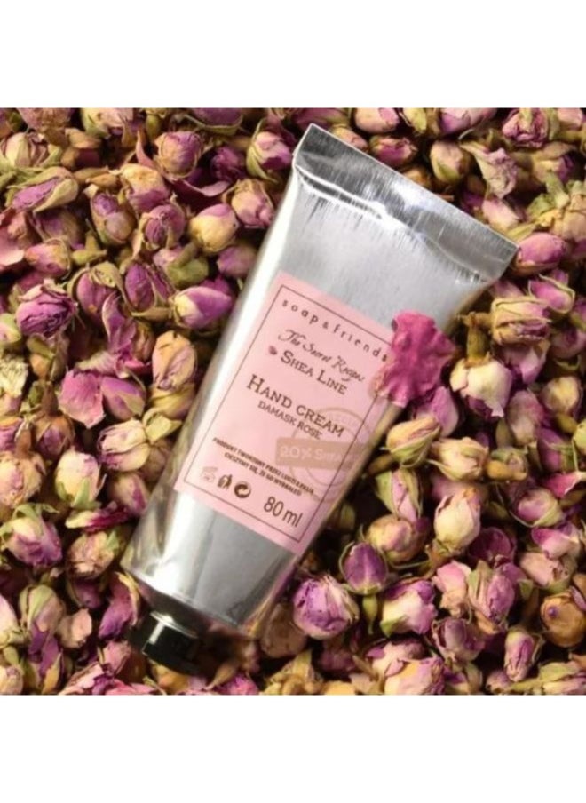 Soap&Friends Damask Rose Hand Cream 80ml – Luxurious Award-Winning Hand Moisturizer with 20% Organic Shea Butter