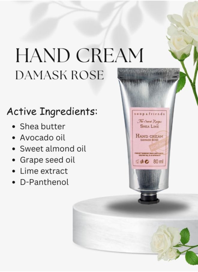 Soap&Friends Damask Rose Hand Cream 80ml – Luxurious Award-Winning Hand Moisturizer with 20% Organic Shea Butter