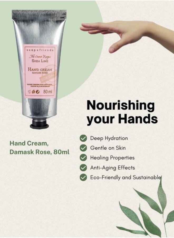 Soap&Friends Damask Rose Hand Cream 80ml – Luxurious Award-Winning Hand Moisturizer with 20% Organic Shea Butter