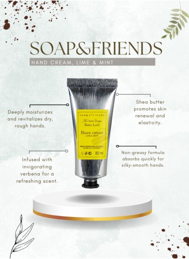 Soap&Friends Lime & Mint Hand Cream 80ml – Refreshing Moisturizer with 20% Organic Shea Butter – Natural, Cruelty-Free Hand Cream for Hydration
