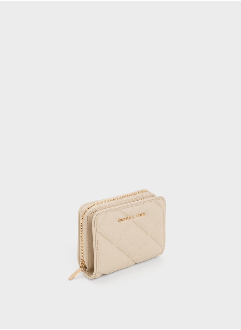 CHARLES & KEITH Anwen Quilted Zip-Around Wallet - Beige