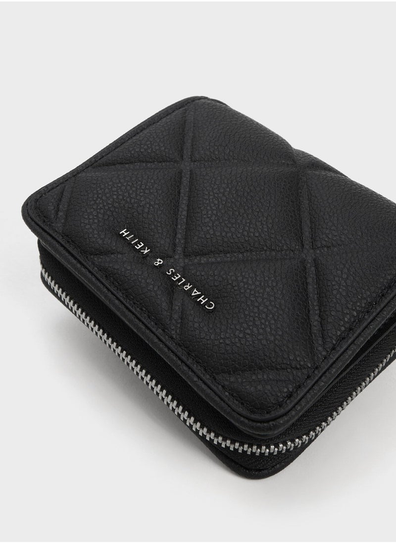 CHARLES & KEITH Anwen Quilted Zip-Around Wallet - Black