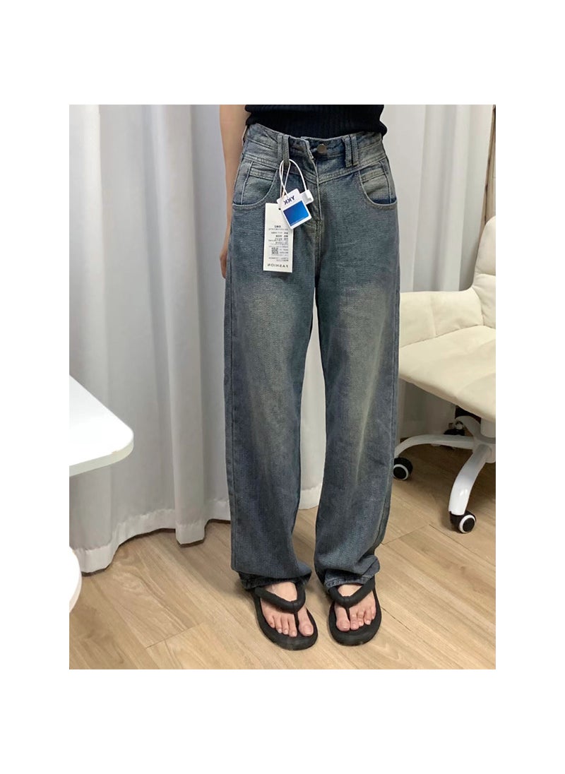 Vintage Blue High-Waist Jeans for Petite Women Blue