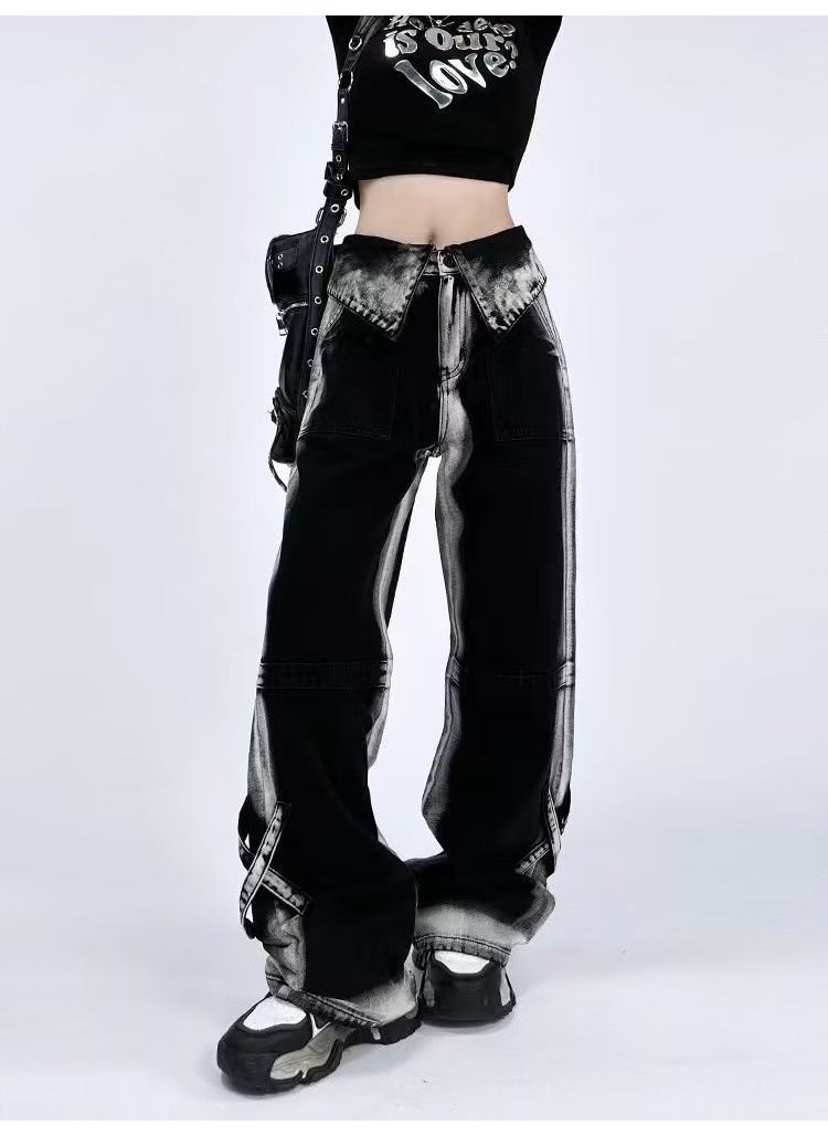 American Dopamine High-Waist Denim Flared Jeans for Women Autumn Black