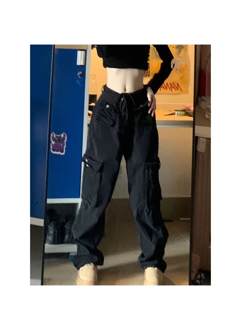 Vintage HipHop Streetwear Denim Wide-Leg Pants Black