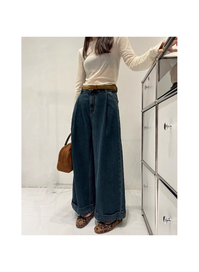 Chic Red High-Waist Wide-Leg Jeans for Women Blue