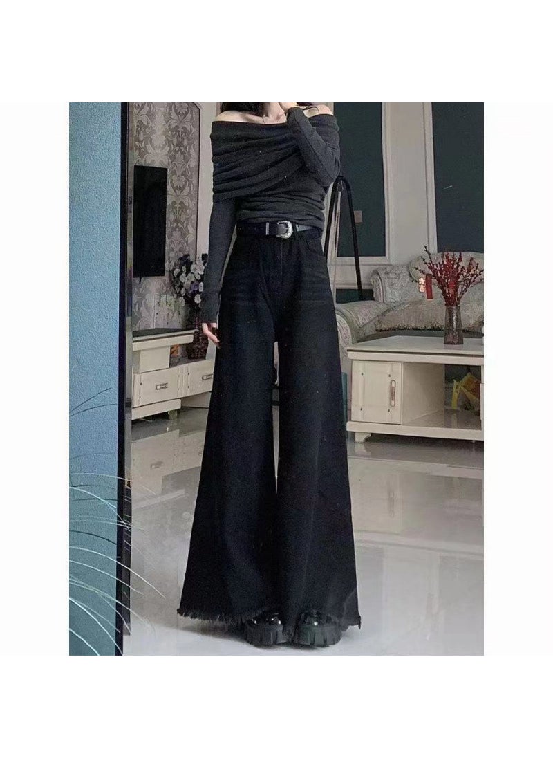 Black High-Waist Flared Jeans for Women Black+belt