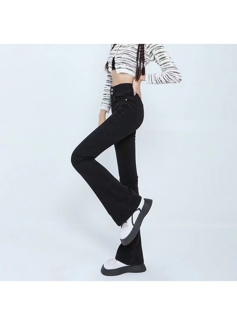 Black High Waist Jeans Women Slim Spring 2024 2023 black trousers