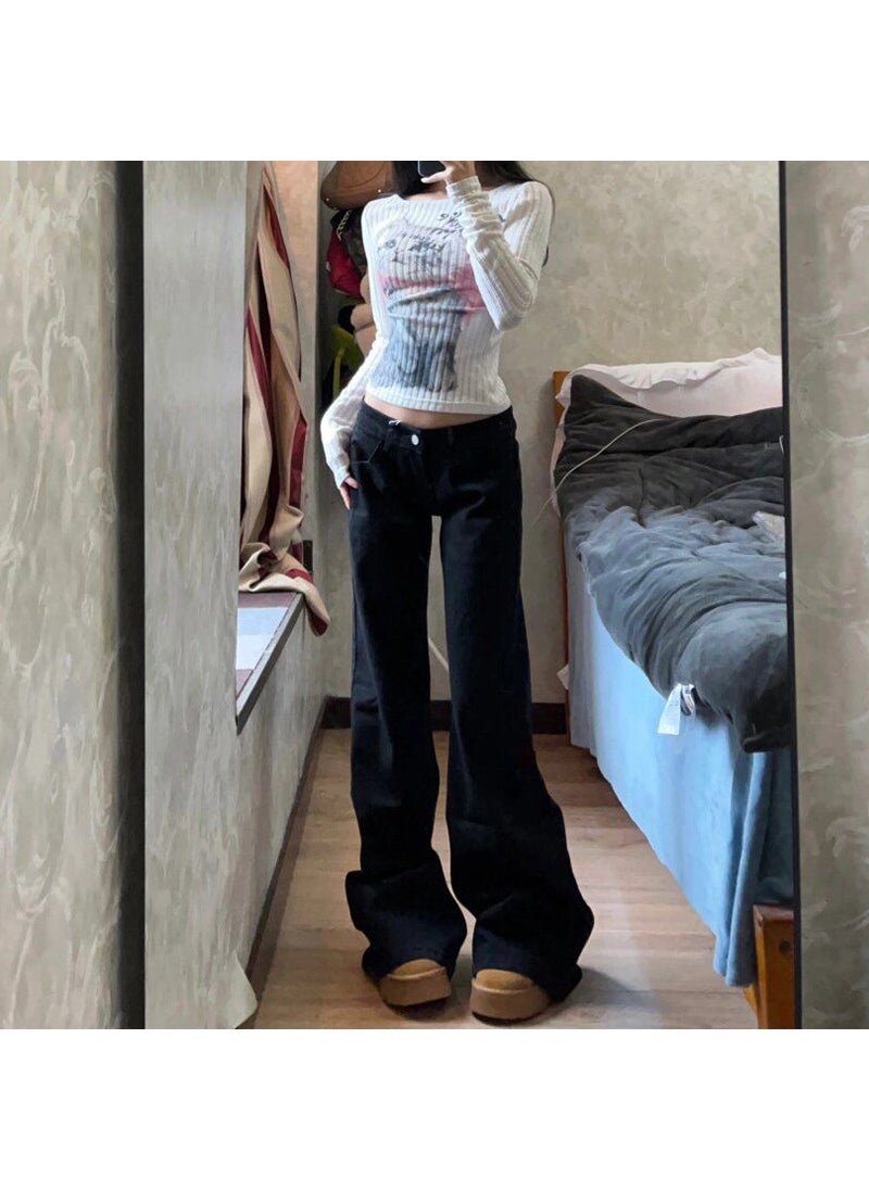 Black Low-Waist Bootcut Jeans for Women Black [high quality]