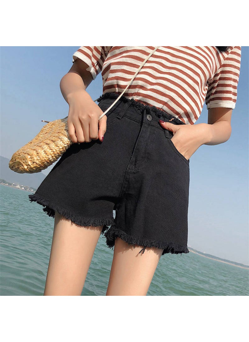 Vintage Camouflage High-Waist Jeans for Women Black 8898