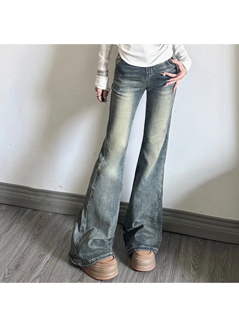 Chic Distressed Flared Denim Jeans Slimming Summer Retro blue summer new style