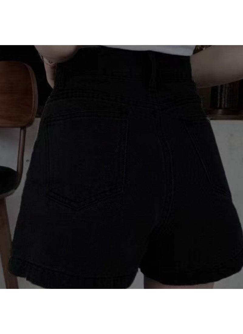 Autumn Vintage Patchwork Womens Denim Jeans Black shorts