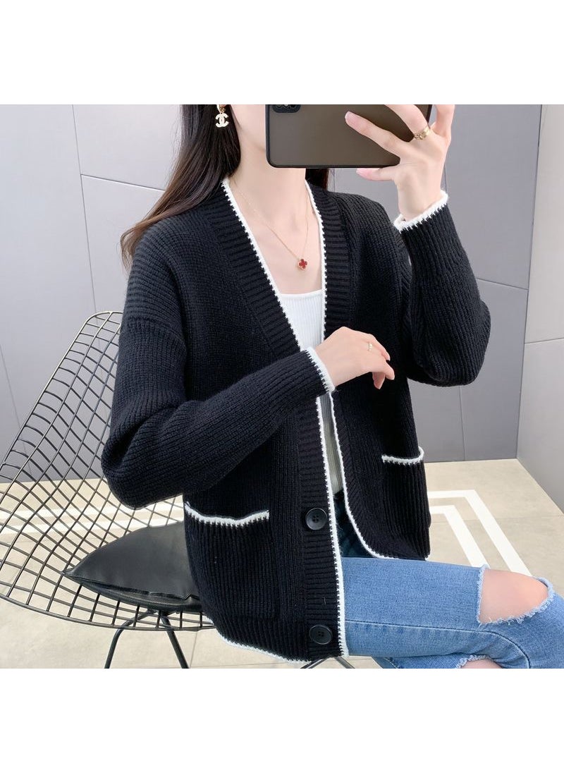 2024 Spring Autumn Knit Cardigan Shawl Chic Womens Jacket Yellow