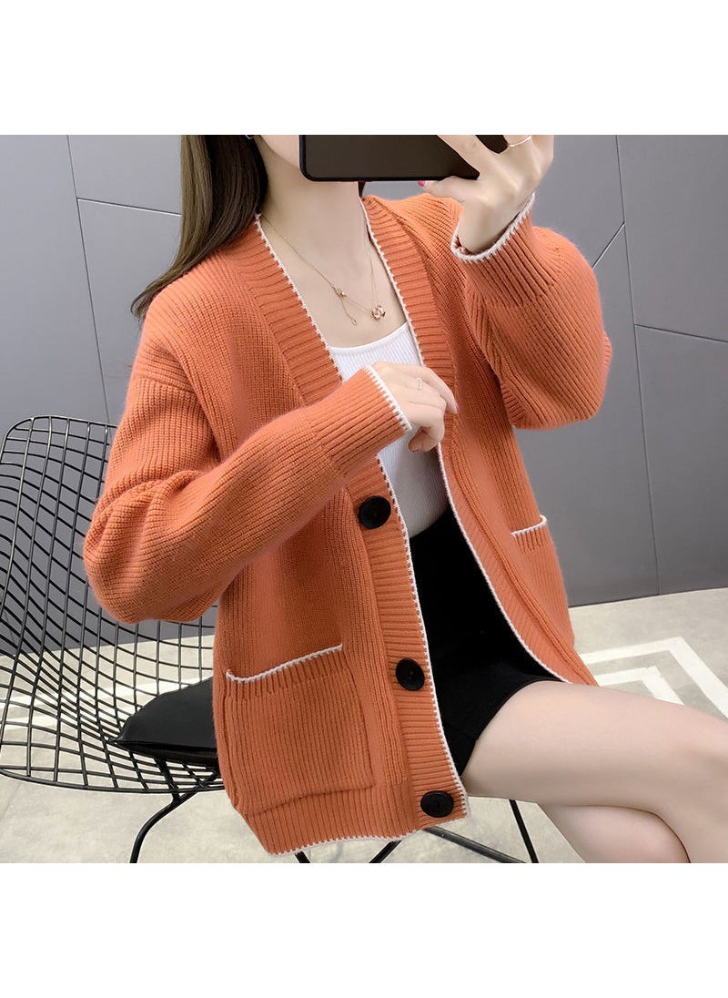 2024 Spring Autumn Knit Cardigan Shawl Chic Womens Jacket Yellow