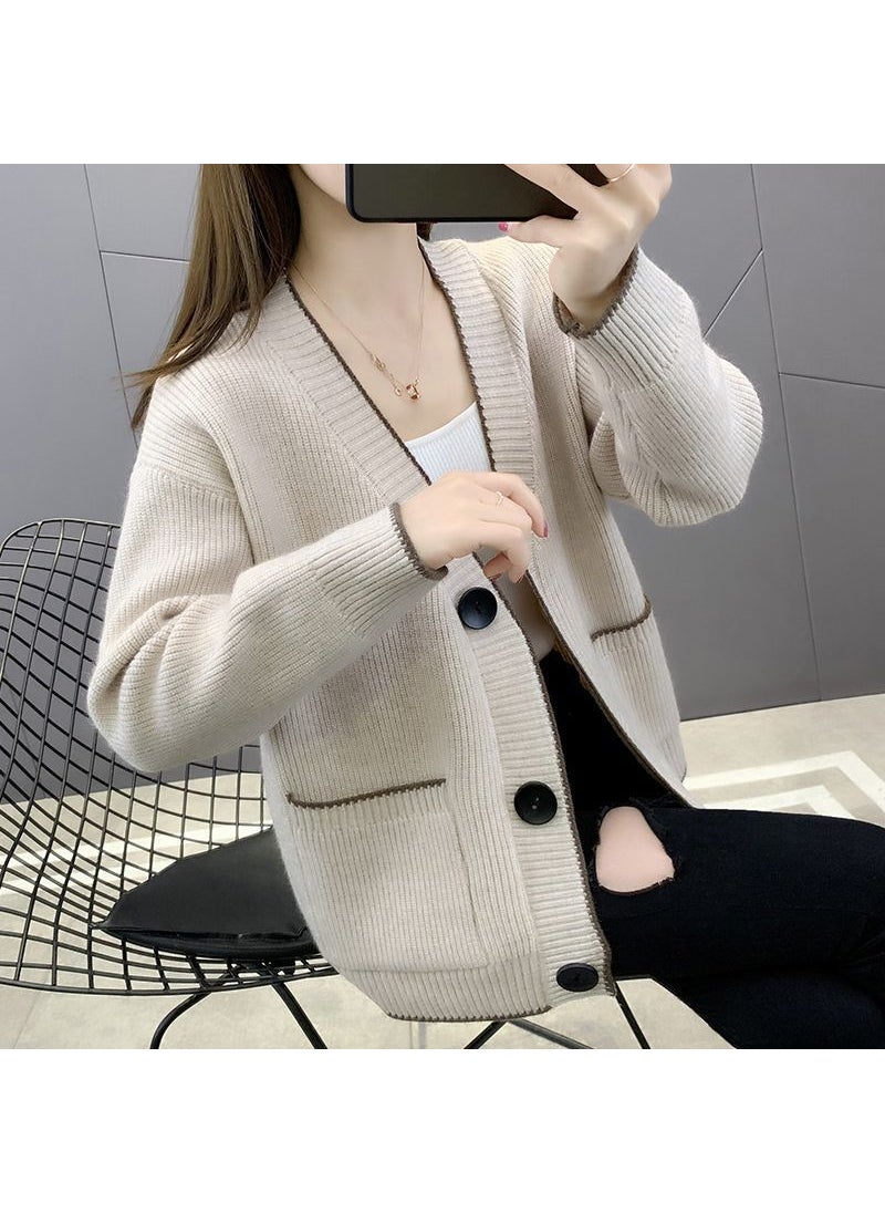 2024 Spring Autumn Knit Cardigan Shawl Chic Womens Jacket Orange