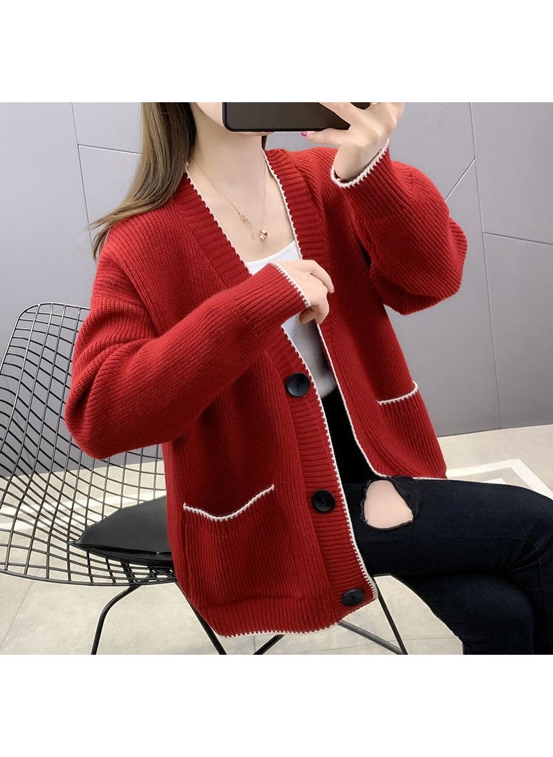 2024 Spring Autumn Knit Cardigan Shawl Chic Womens Jacket Pink