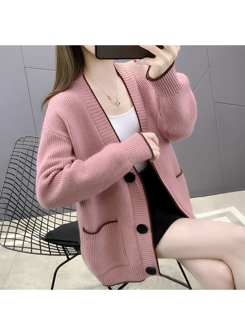 2024 Spring Autumn Knit Cardigan Shawl Chic Womens Jacket Pink