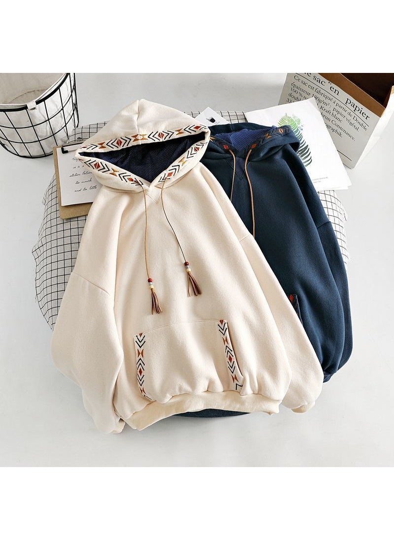 Cotton White Hooded Sweatshirt Women Oversized Thick Autumn Winter Blue [regular]]