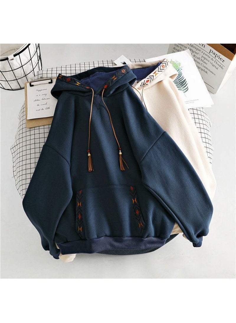 Cotton White Hooded Sweatshirt Women Oversized Thick Autumn Winter Blue [regular]]